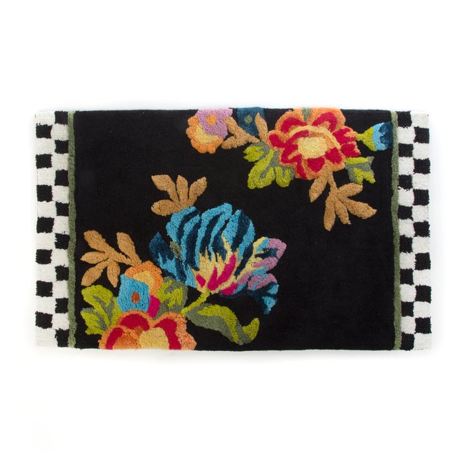 Black Flower Market Standard Bath Rug - {current_domain}
