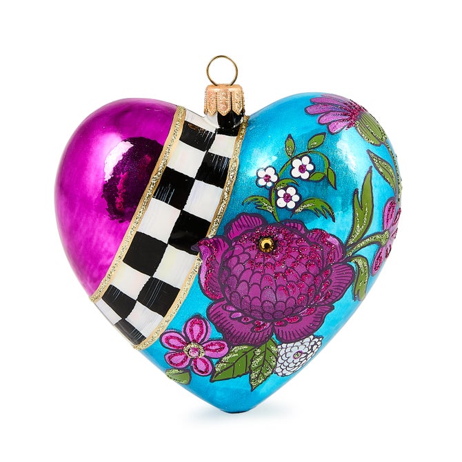 Floral Heart Glass Ornament - {current_domain}