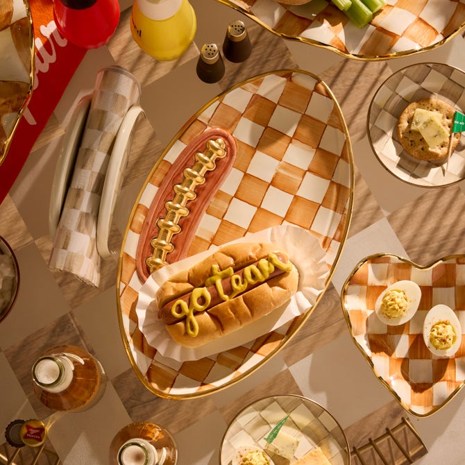 Ginger Check Ceramic Football Platter - {current_domain}