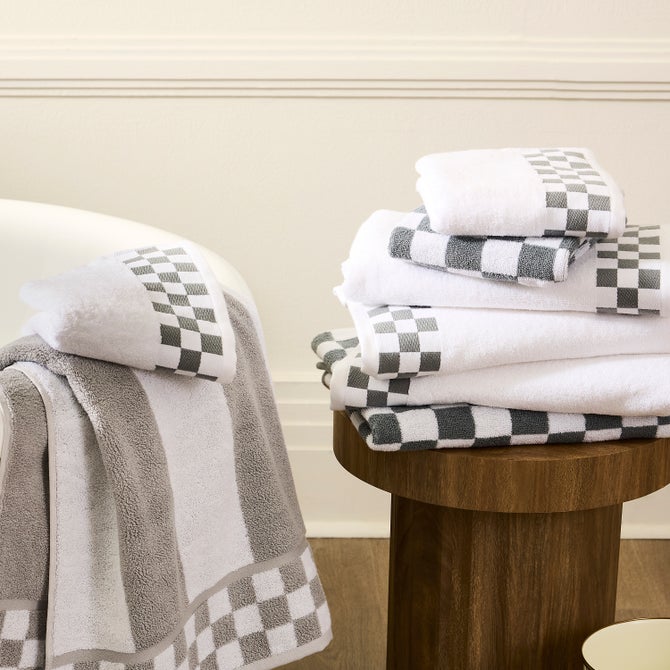 Hand Towel with Grey Check Border - {current_domain}