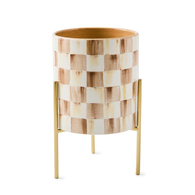 Mocha Check Tabletop Planter - {current_domain}