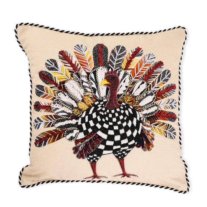 Checked Turkey Throw Pillow - {current_domain}