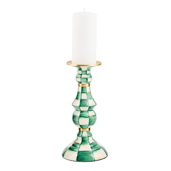 Emerald Check Large Pillar Candlestick - {current_domain}