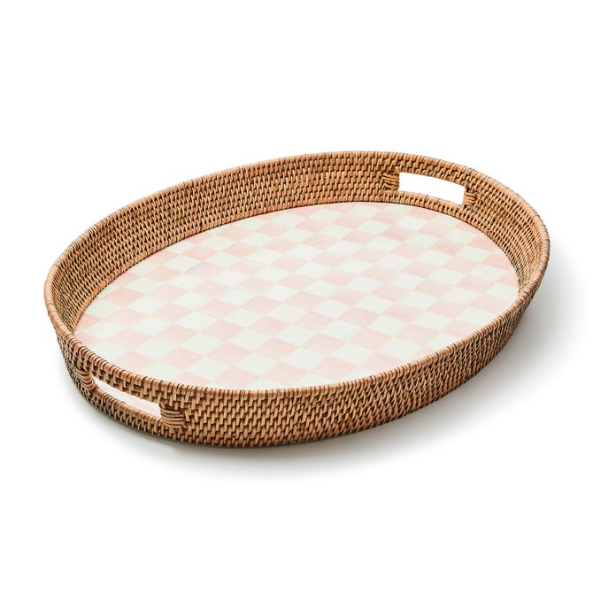 Rosy Check Enamel & Rattan Party Tray - {current_domain}