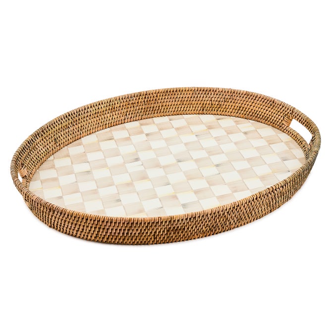 Mocha Check Enamel & Rattan Party Tray - {current_domain}