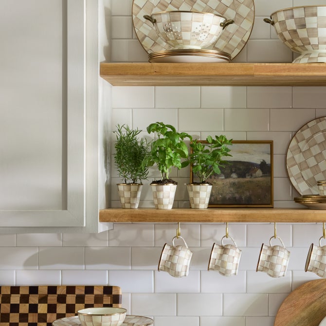 Mocha Check Herb Pots, Set of 3 - {current_domain}