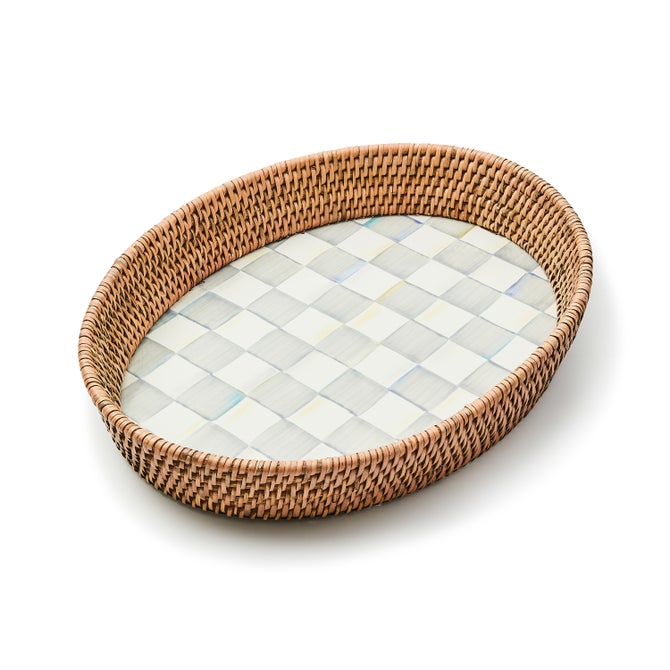 Sterling Check Large Enamel & Rattan Serving Tray - {current_domain}