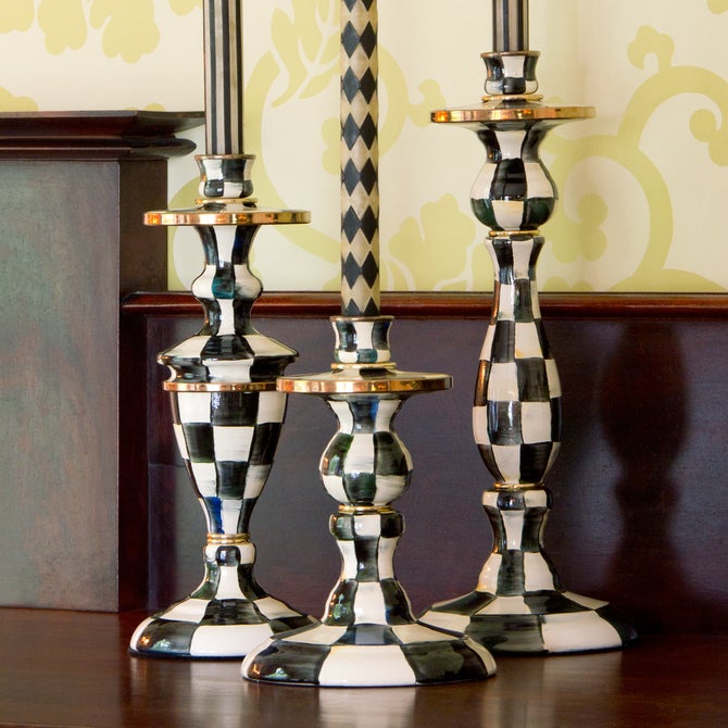 Courtly Check Small Enamel Candlestick - {current_domain}