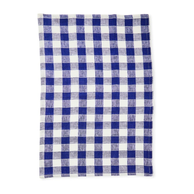 Navy Check Linen Dish Towel - {current_domain}