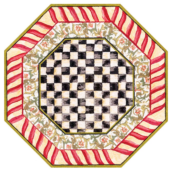 Courtly Check Red & Gold 6' Octagon Washable Rug - {current_domain}