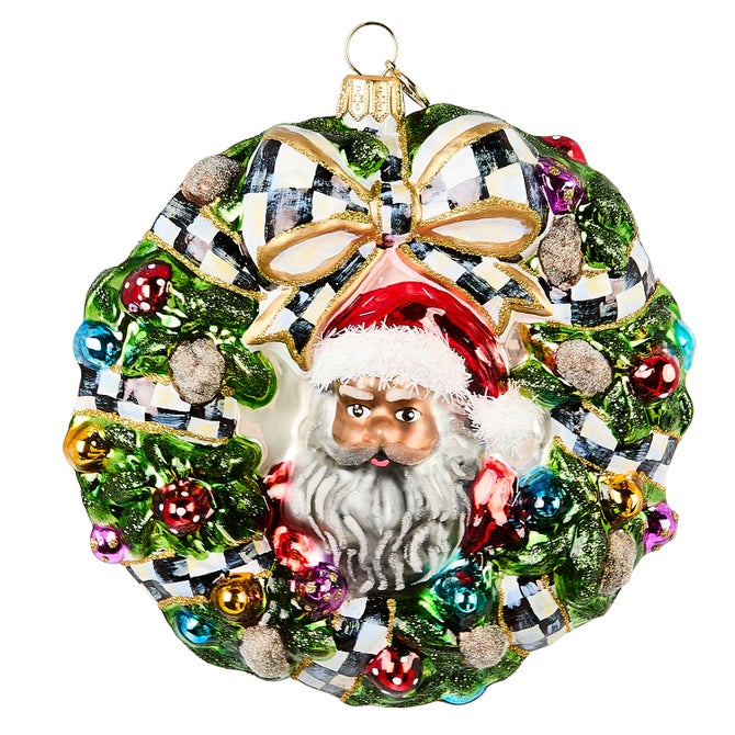 2025 Here Comes Black Santa Wreath Glass Ornament - {current_domain}