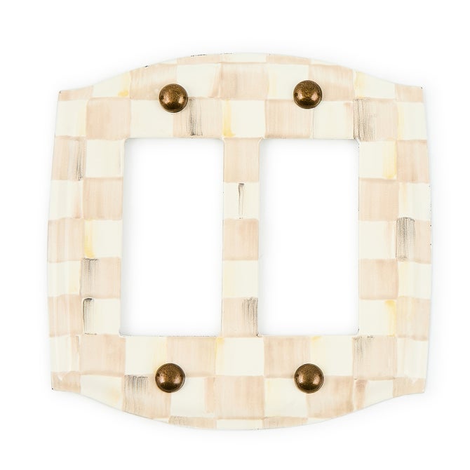Mocha Check Double Rocker Switch Plate - {current_domain}