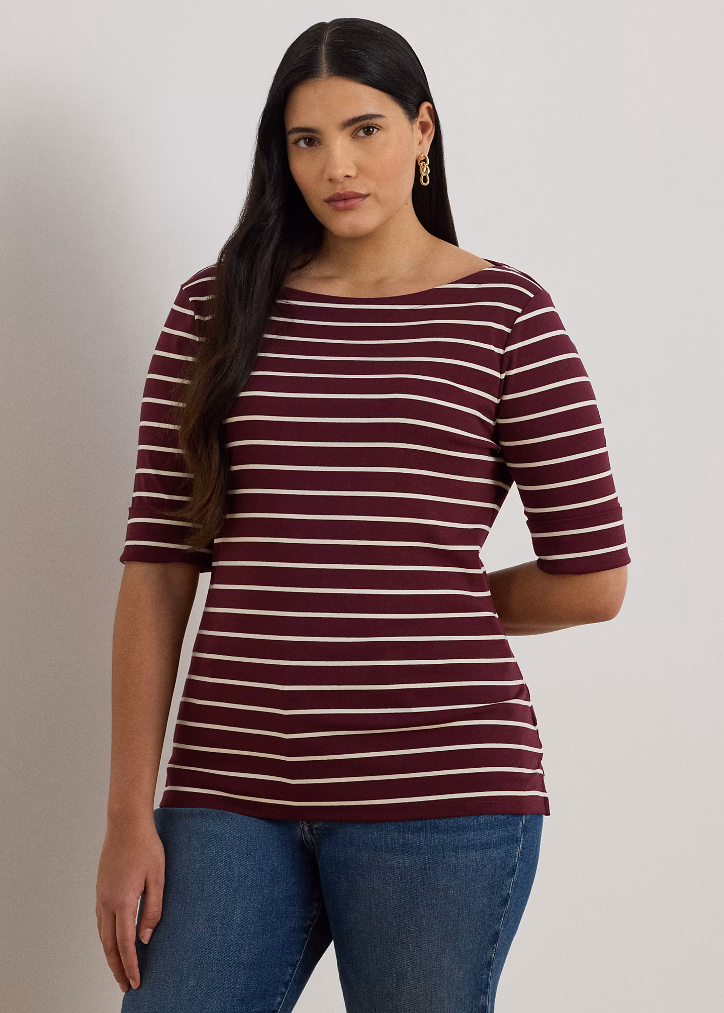 Baumwoll-T-Shirt mit U-Boot-Ausschnitt - RALPH LAUREN OUTLET