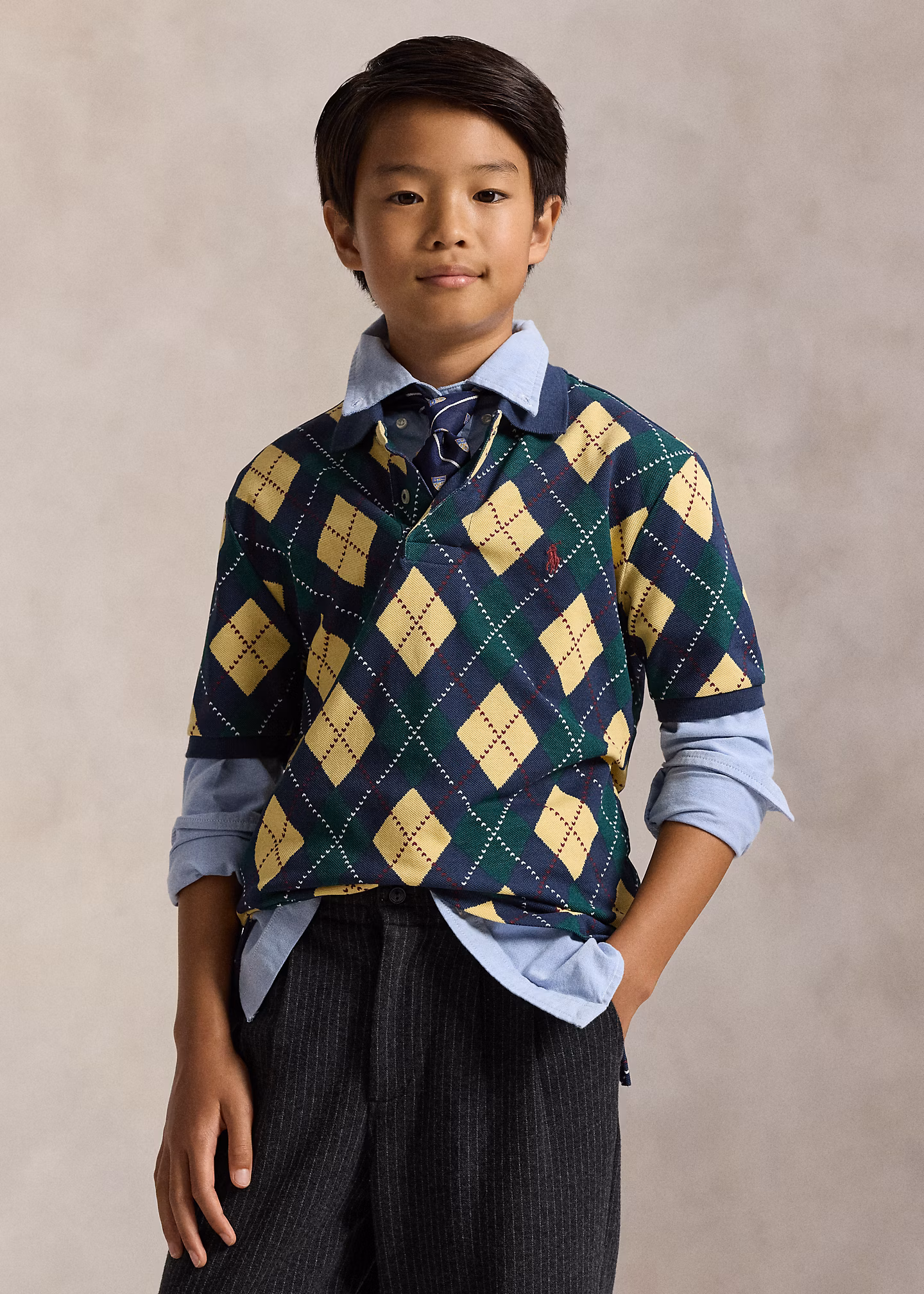 Baumwollpiqué-Poloshirt mit Argyle-Druck - RALPH LAUREN OUTLET