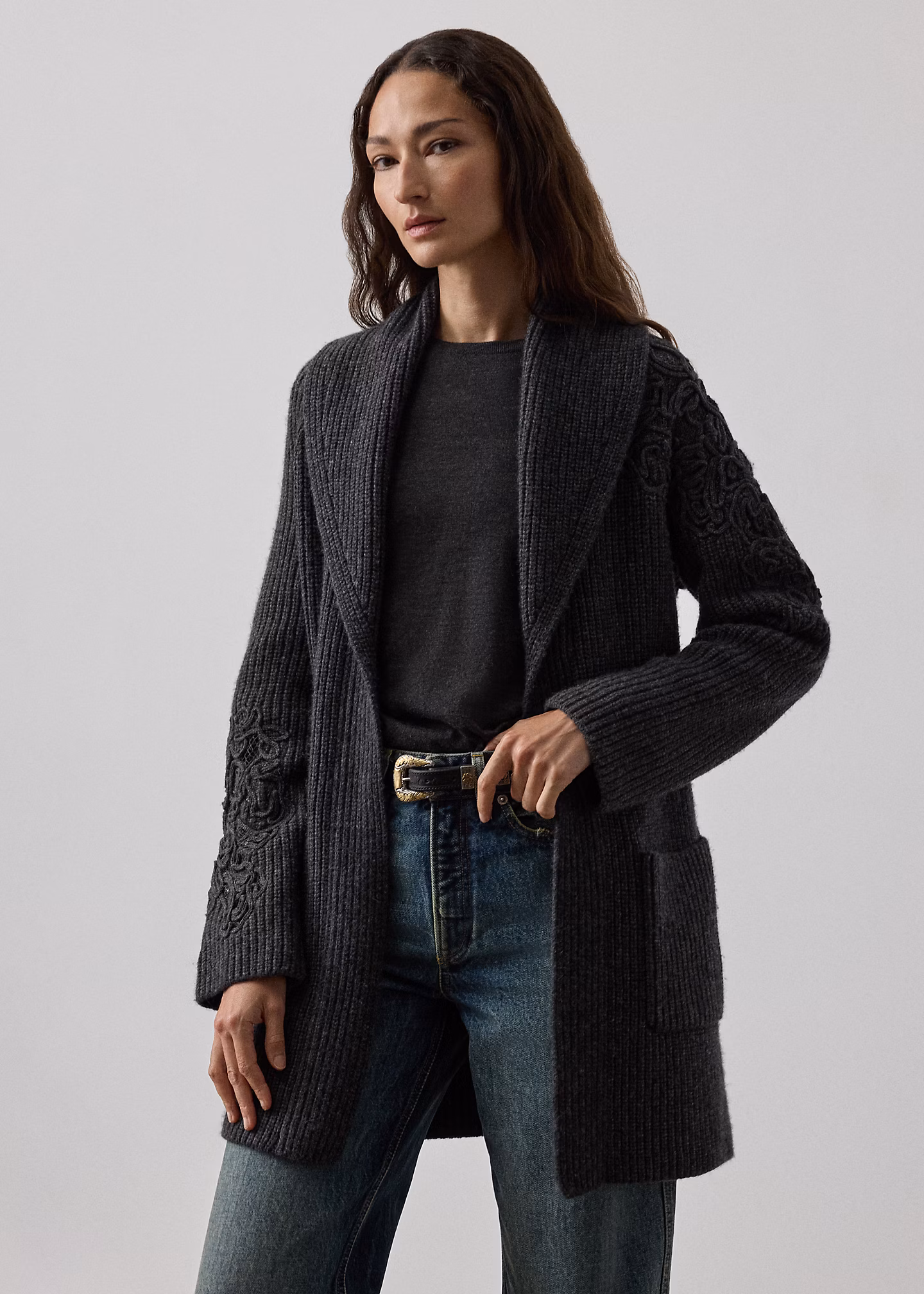 Bestickte Strickjacke mit Schalkragen - RALPH LAUREN OUTLET