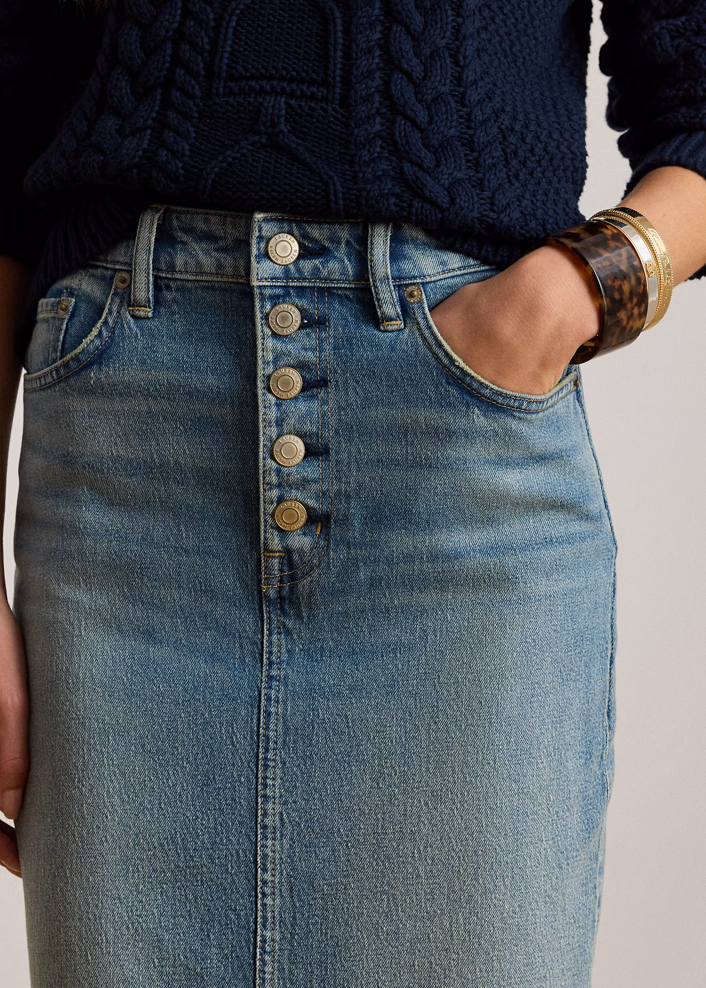 Denim-Bleistiftrock in Midi-Länge - RALPH LAUREN OUTLET