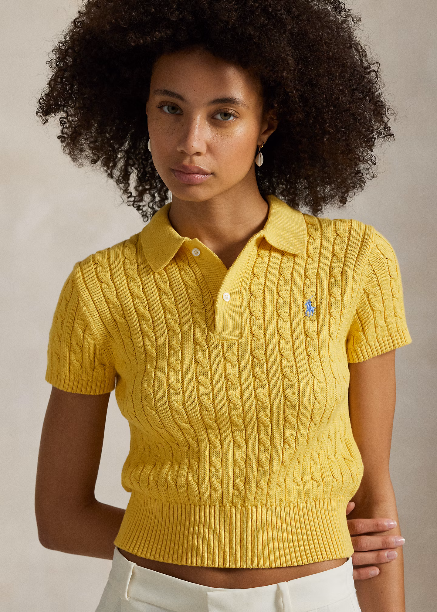 Verkürztes Poloshirt mit Zopfmuster - RALPH LAUREN OUTLET