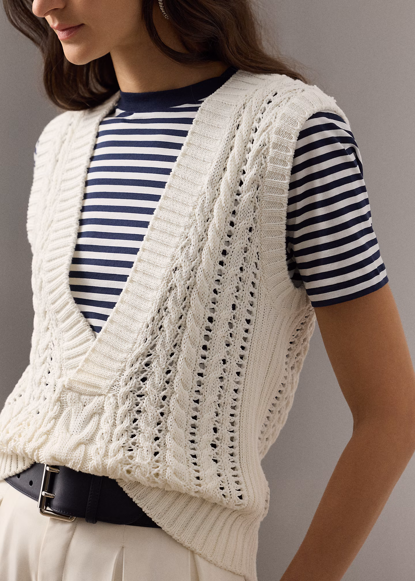 Baumwoll-Seiden-Pullunder mit Zopfmuster - RALPH LAUREN OUTLET