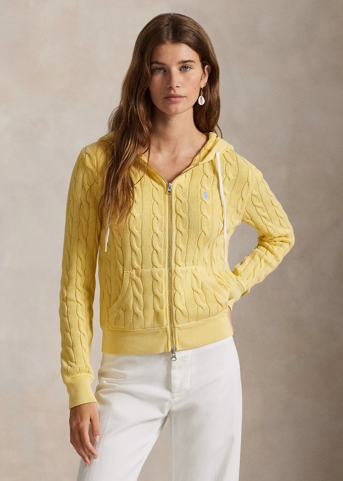 Baumwoll-Kapuzenjacke mit Zopfmuster - RALPH LAUREN OUTLET