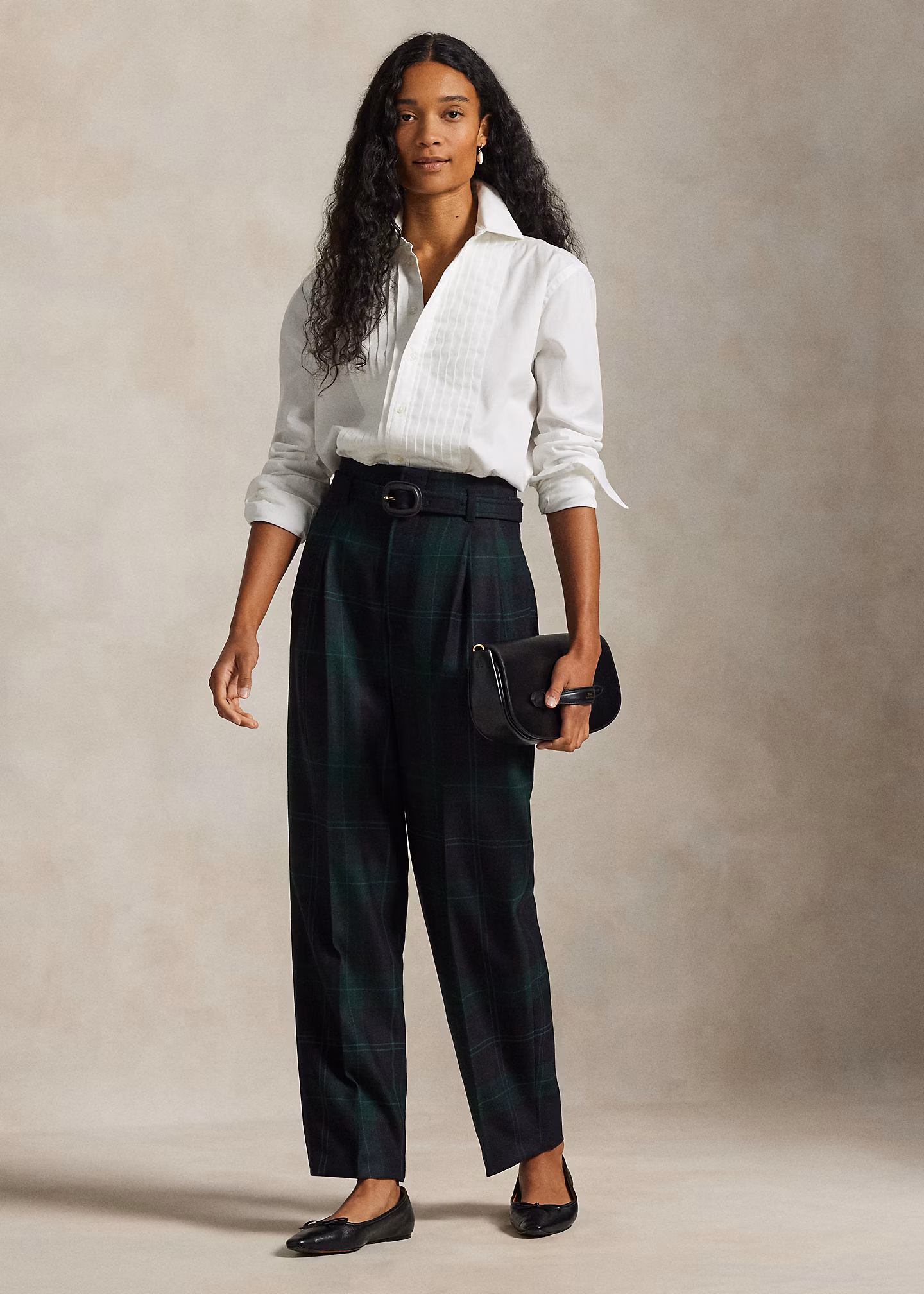 Belted Plaid Wool Pleated Tapered Pant - RALPH LAUREN OUTLET