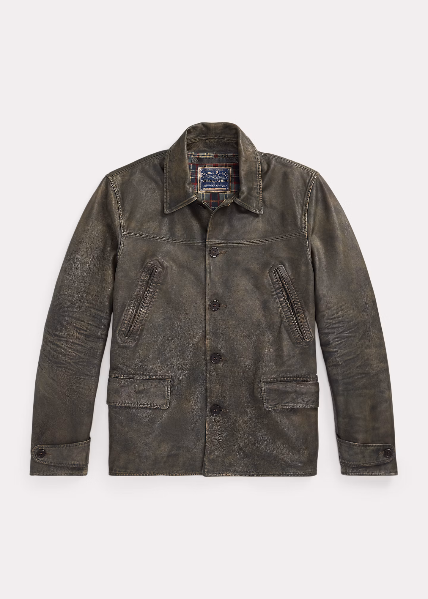 Indigogefärbte 3/4-Jacke aus Leder - RALPH LAUREN OUTLET