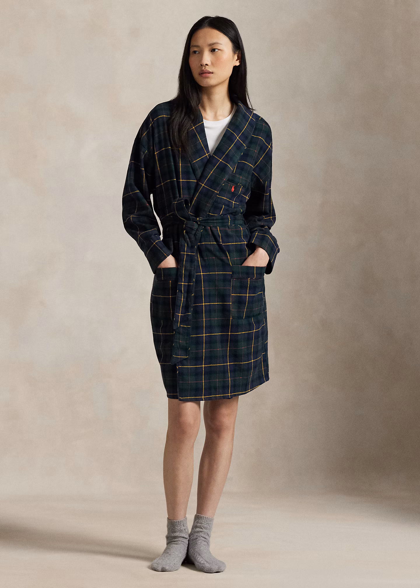 Karo-Bademantel aus Baumwollpopeline - RALPH LAUREN OUTLET