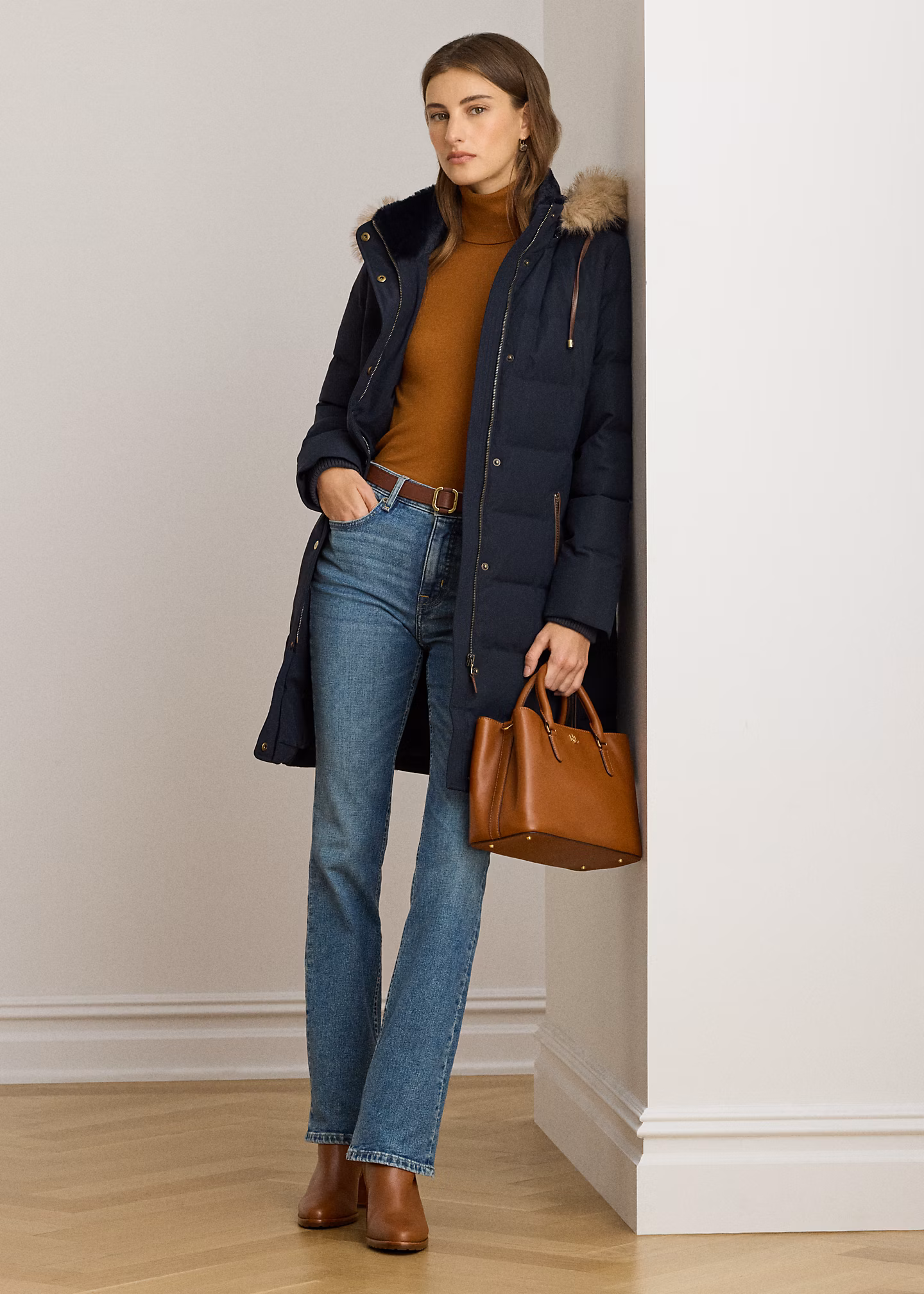 Daunenmantel mit Kapuze und Kunstpelz - RALPH LAUREN OUTLET