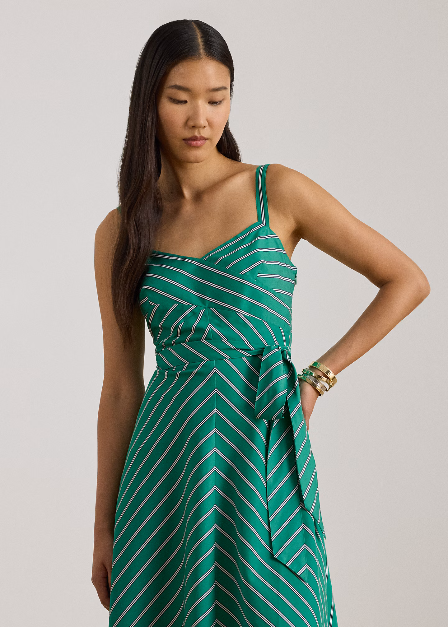 Ärmelloses Kleid mit Streifen und Gürtel - RALPH LAUREN OUTLET