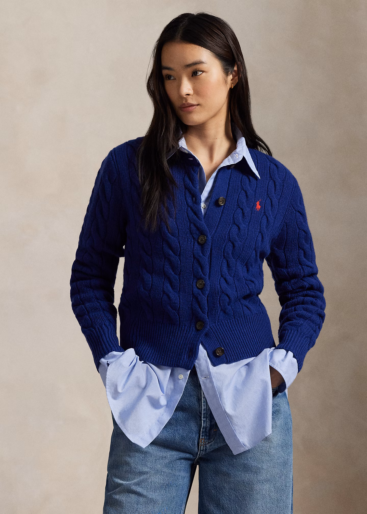 Woll-Kaschmirstrickjacke mit Zopfmuster - RALPH LAUREN OUTLET