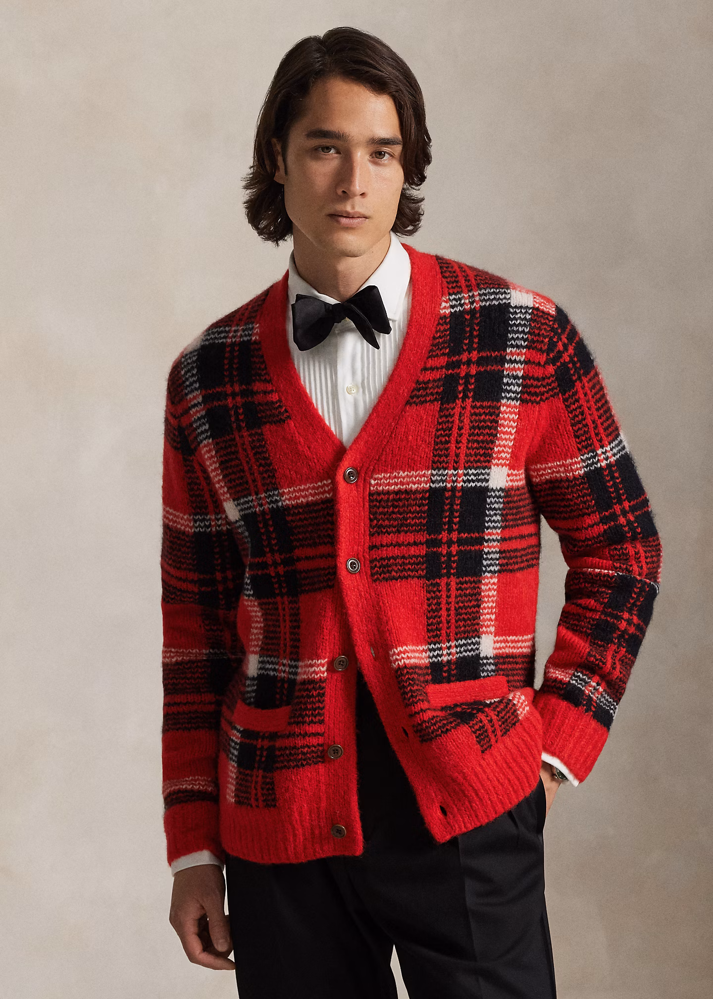 Karierte Strickjacke mit Wildlederbesatz - RALPH LAUREN OUTLET