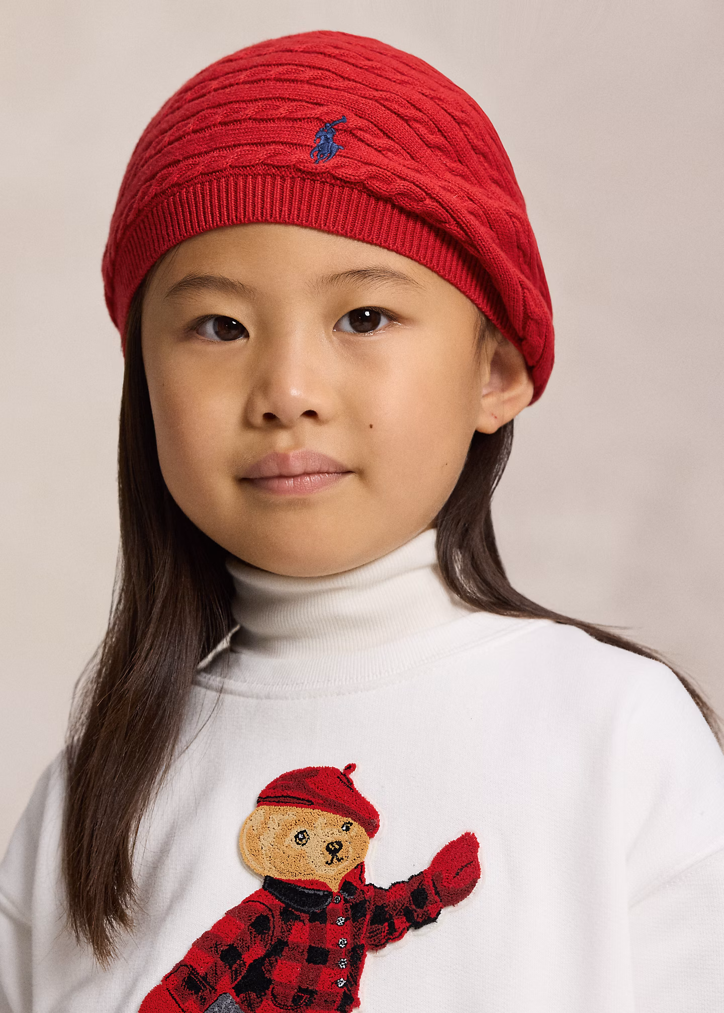 Baumwoll-Baskenmütze mit Mini-Zopfmuster - RALPH LAUREN OUTLET