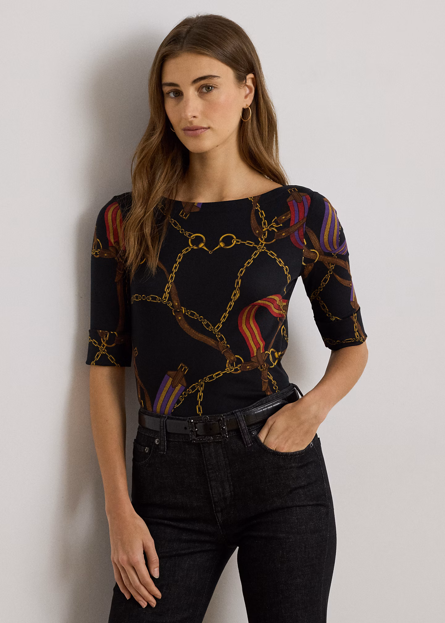 Baumwoll-T-Shirt mit U-Boot-Ausschnitt - RALPH LAUREN OUTLET