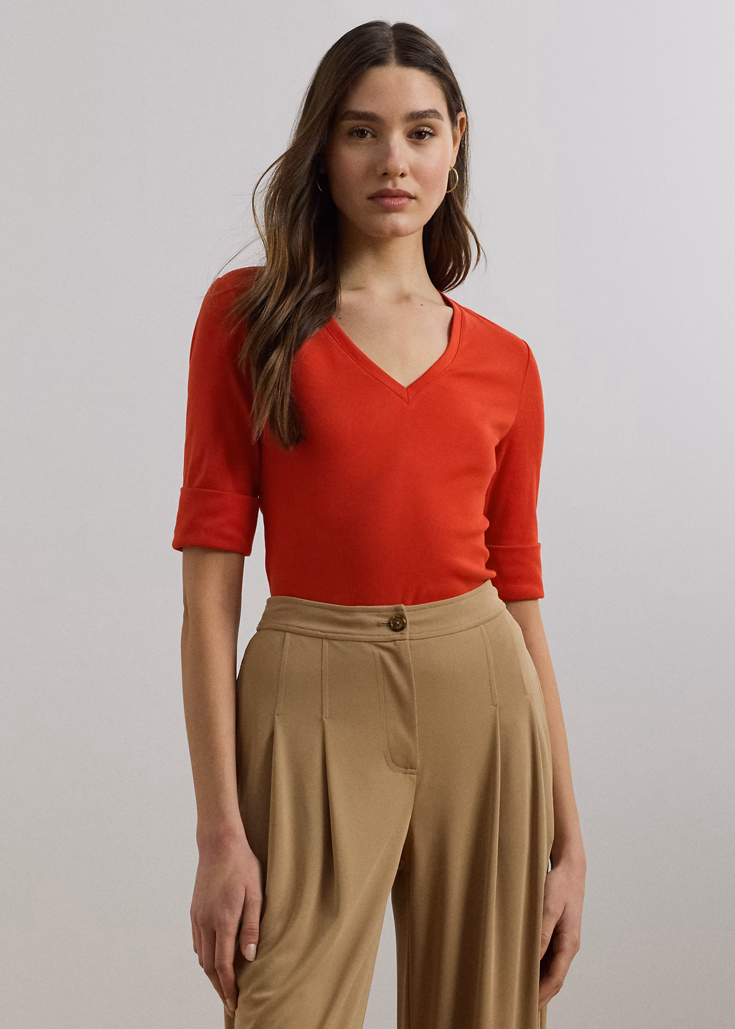 Baumwollstretch-T-Shirt mit V-Ausschnitt - RALPH LAUREN OUTLET