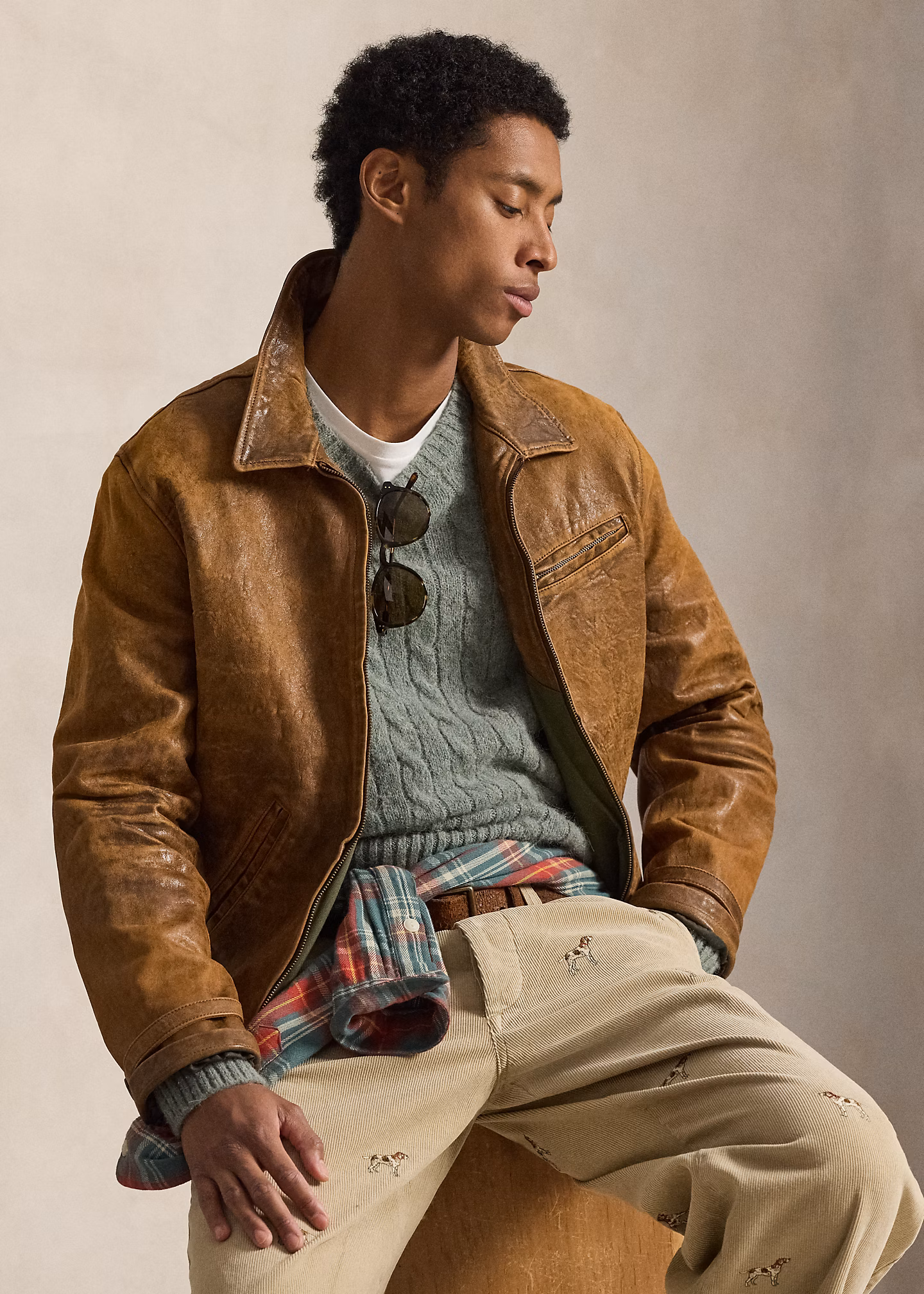 Zeitungsjungenjacke aus Leder - RALPH LAUREN OUTLET