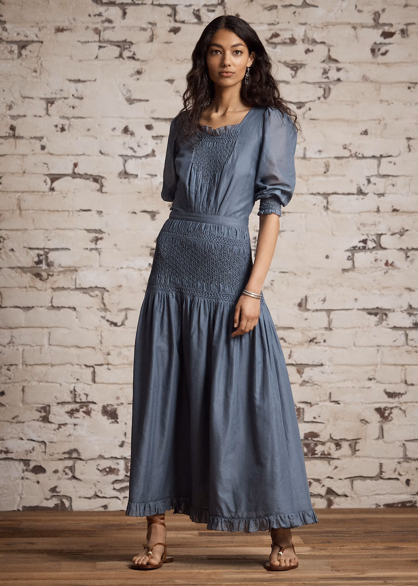 Baumwoll-Voile-Kleid mit Smokdetails - RALPH LAUREN OUTLET