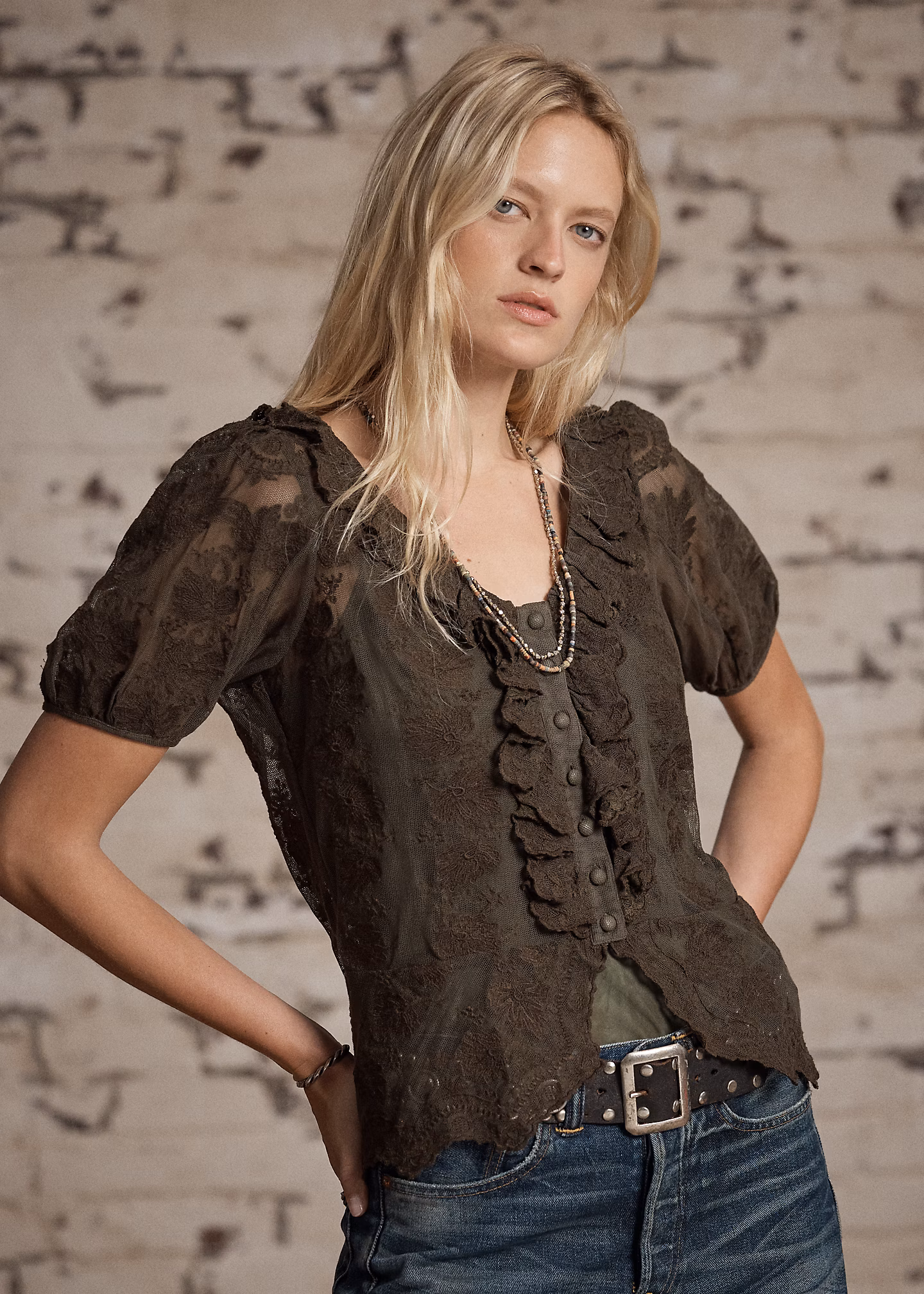 Bestickte Spitzenbluse mit Rüschenbesatz - RALPH LAUREN OUTLET