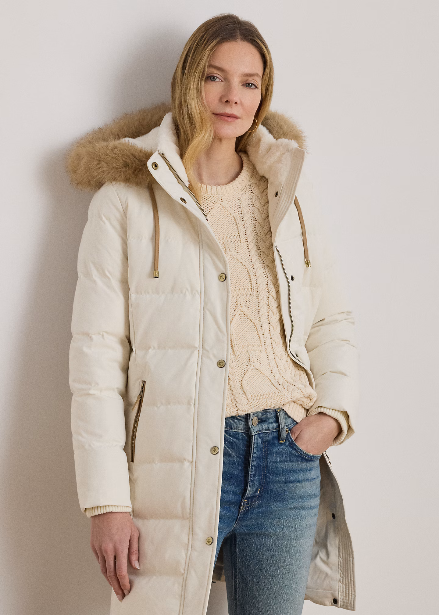 Daunenmantel mit Kapuze und Kunstpelz - RALPH LAUREN OUTLET