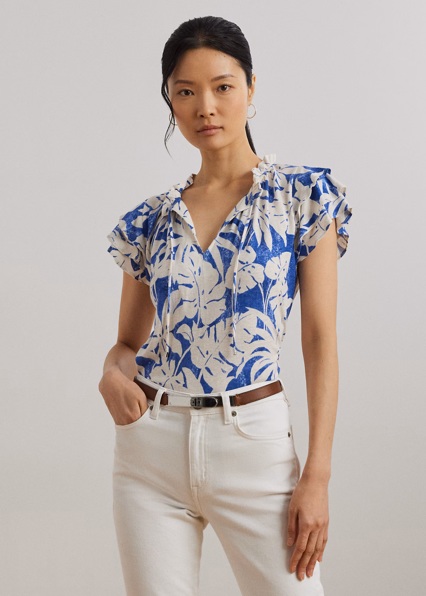 Jersey-Oberteil mit Palmwedeldruck - RALPH LAUREN OUTLET