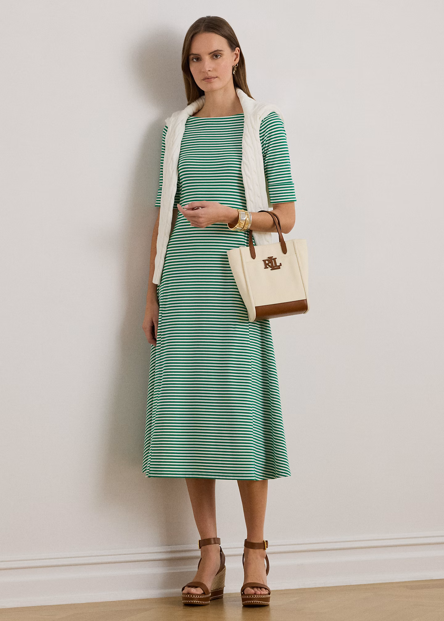 Geripptes Midikleid mit Streifen - RALPH LAUREN OUTLET