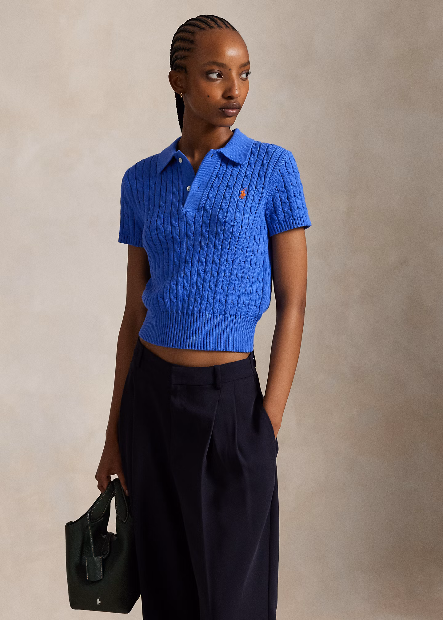 Verkürztes Poloshirt mit Zopfmuster - RALPH LAUREN OUTLET