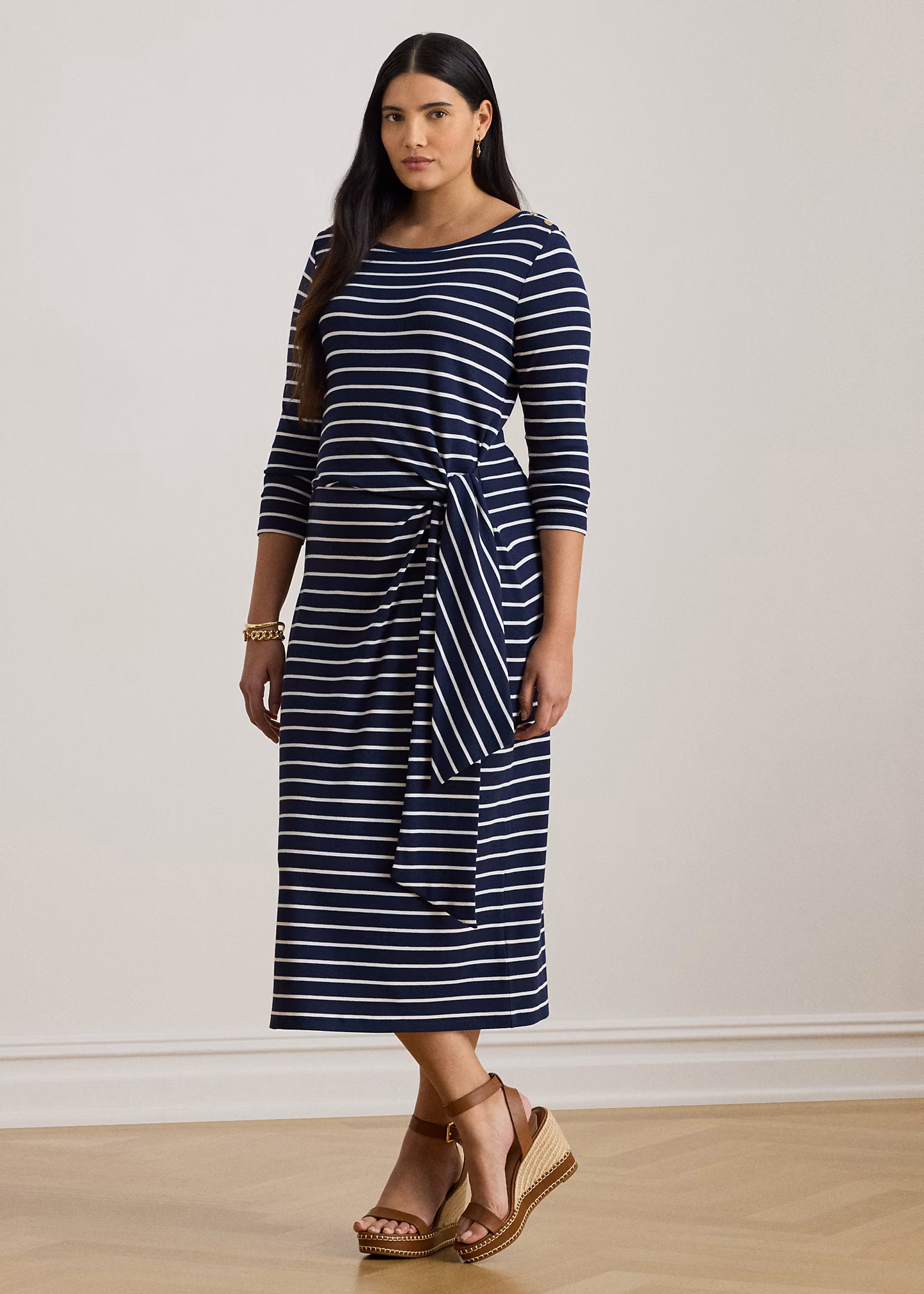 Gestreiftes Kleid mit Schnürdetail - RALPH LAUREN OUTLET