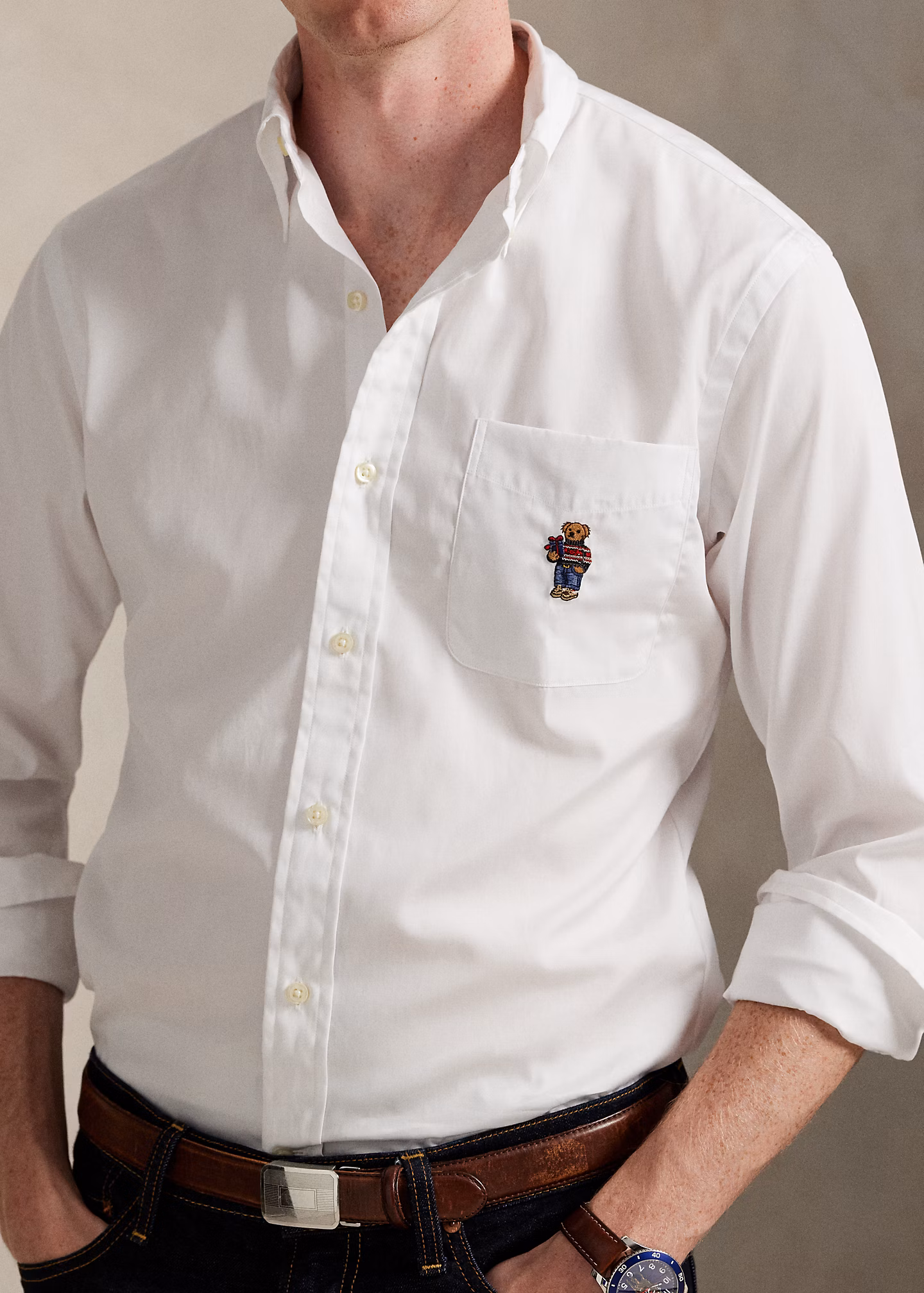 Custom-Fit Popelinehemd mit Polo Bear - RALPH LAUREN OUTLET