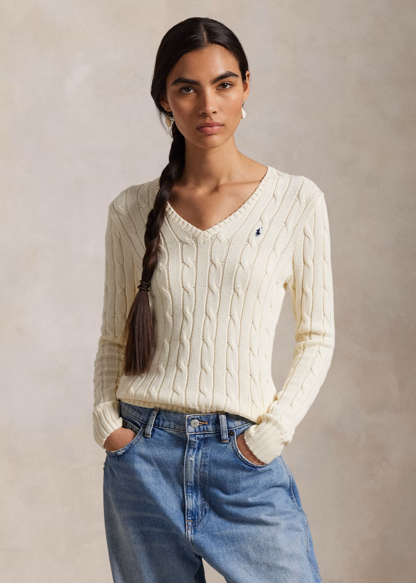 Zopfmusterpullover mit V-Ausschnitt - RALPH LAUREN OUTLET