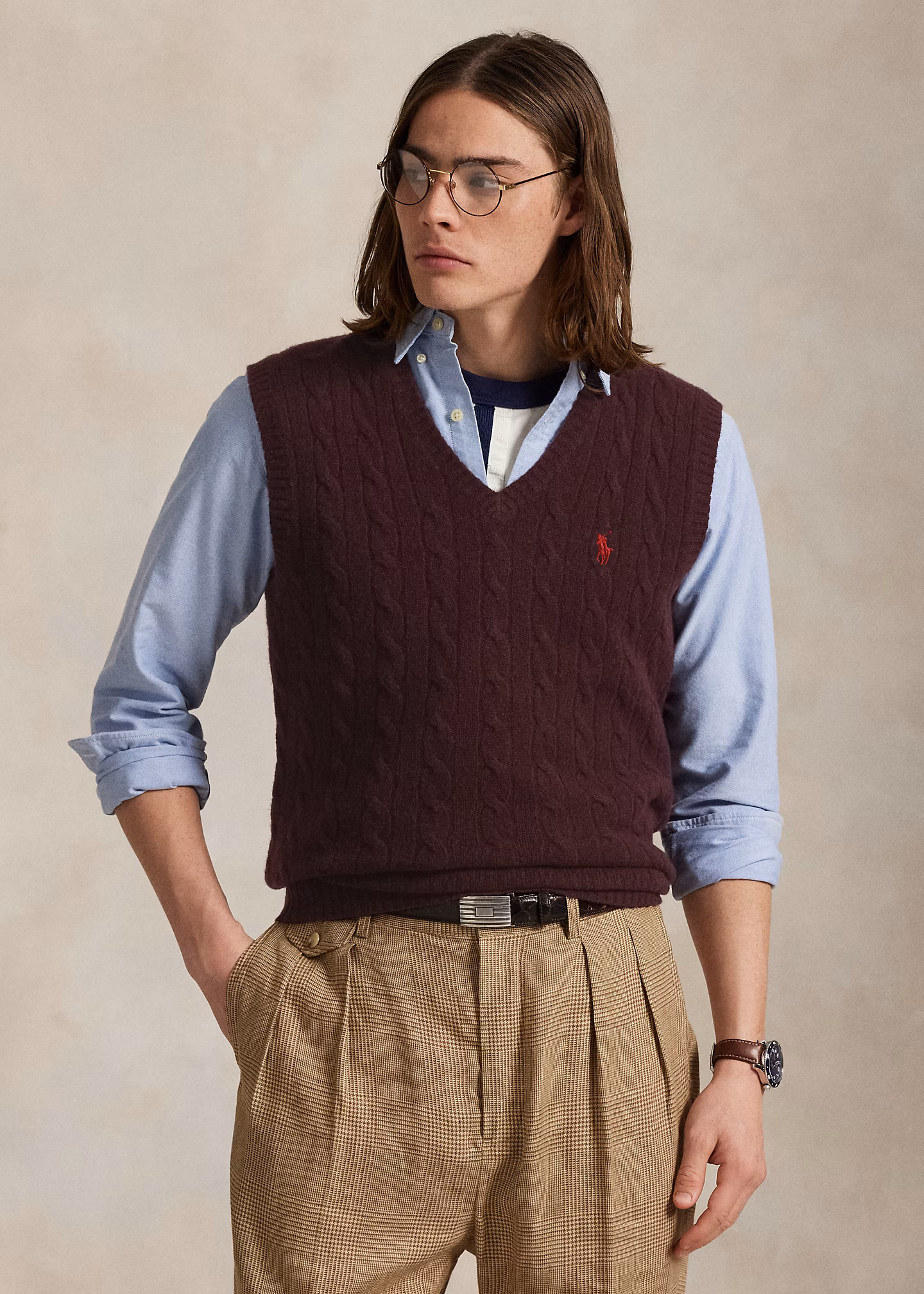 Woll-Kaschmir-Pullunder mit Zopfmuster - RALPH LAUREN OUTLET