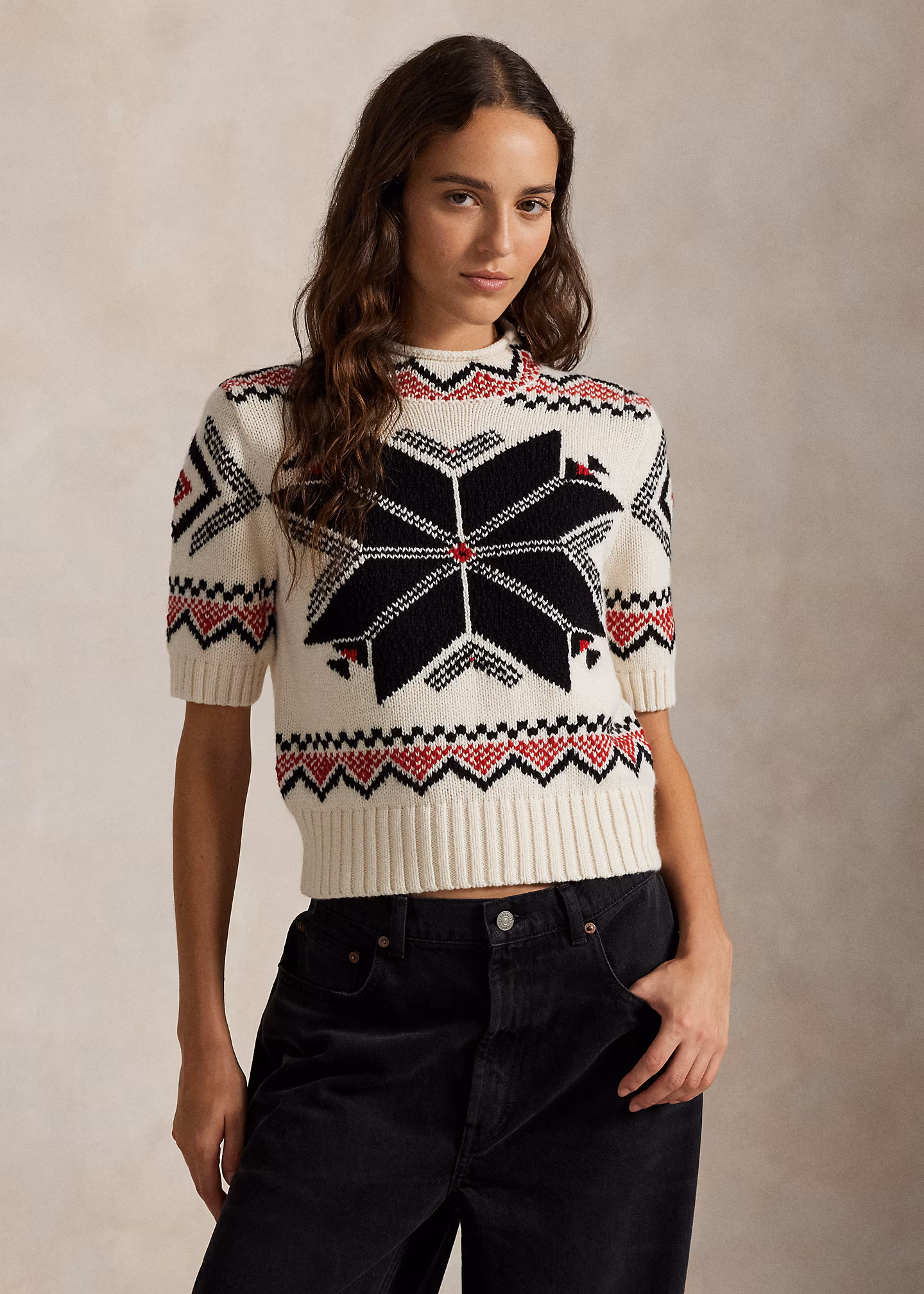 Kurzarm-Pullover mit Schneeflockenmotiv - RALPH LAUREN OUTLET