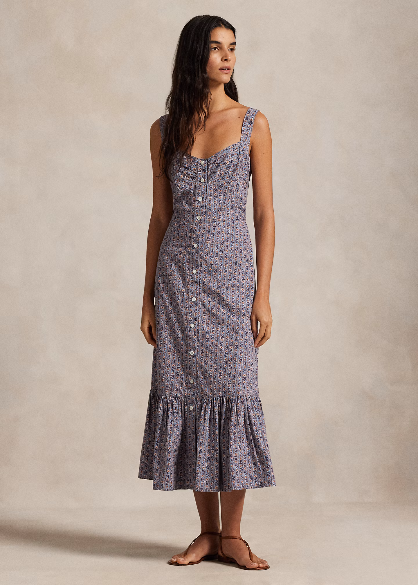 Geblümtes Baumwollkleid mit Knöpfen - RALPH LAUREN OUTLET