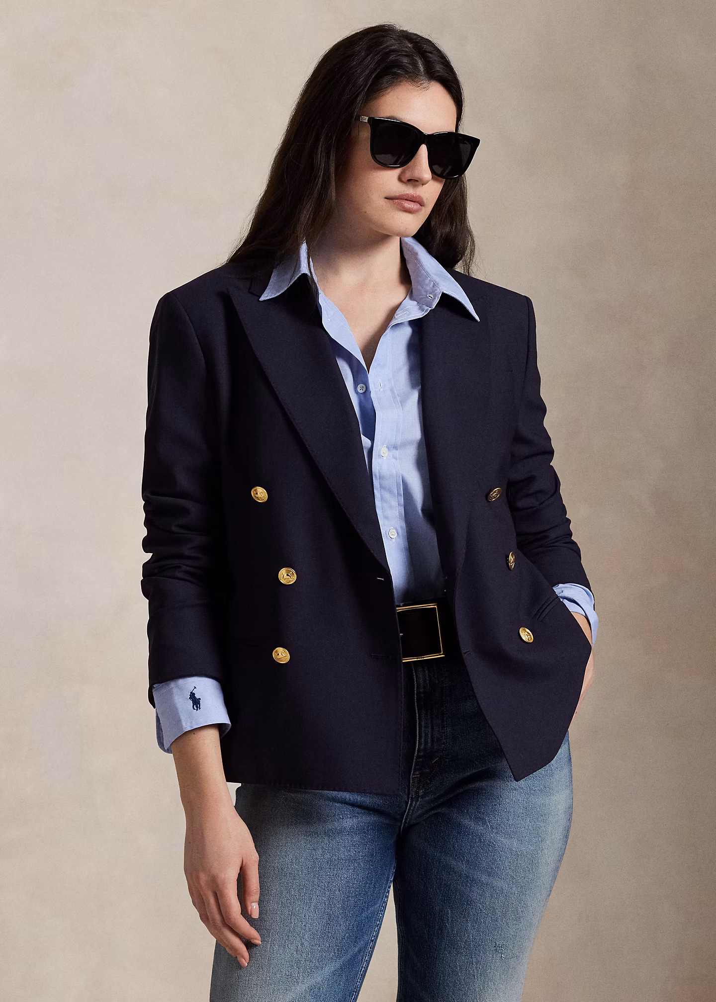 Zweireihiger kurzer Stretchwollblazer - RALPH LAUREN OUTLET
