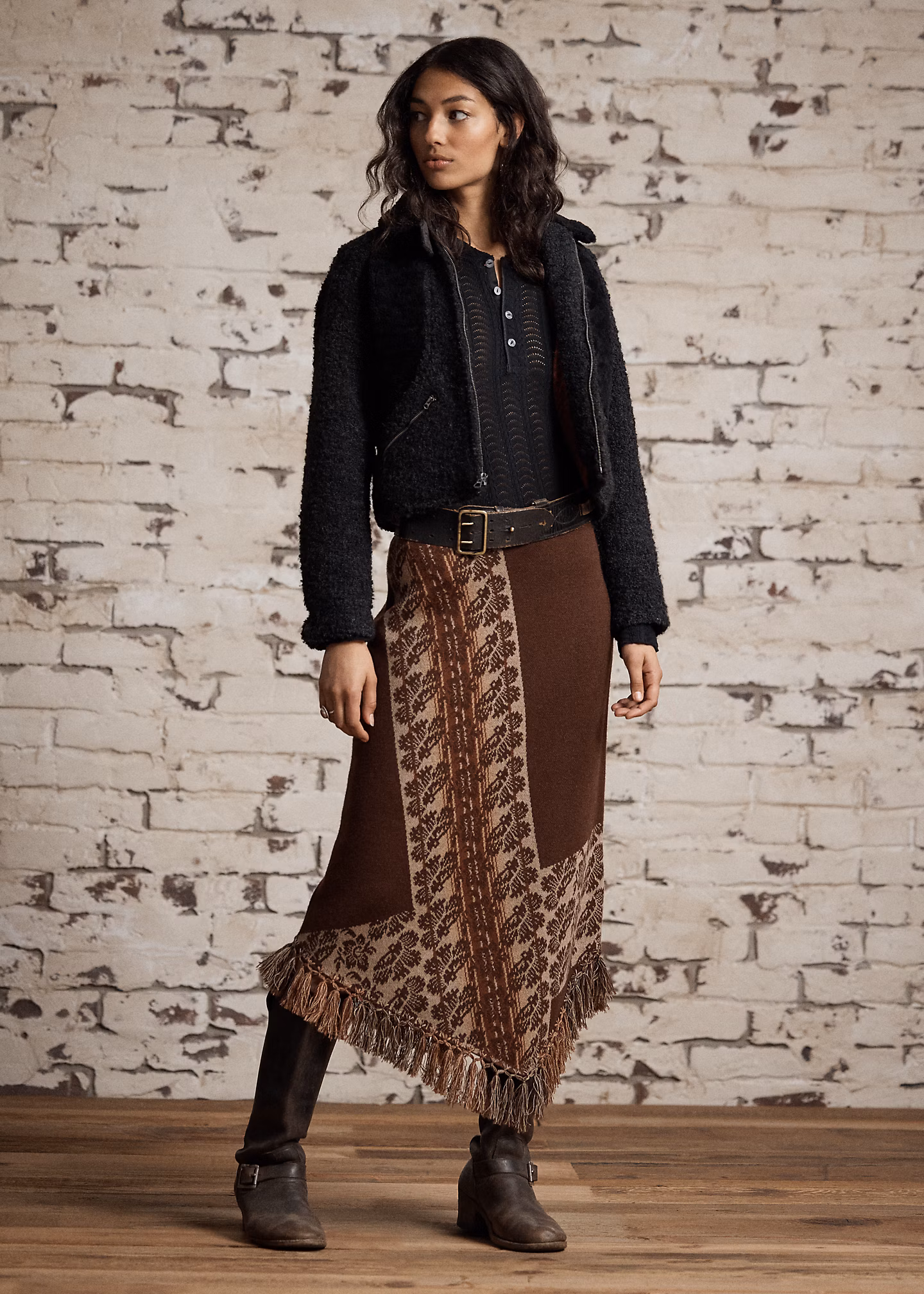 Boucléjacke mit Lammfell in Bahnen - RALPH LAUREN OUTLET