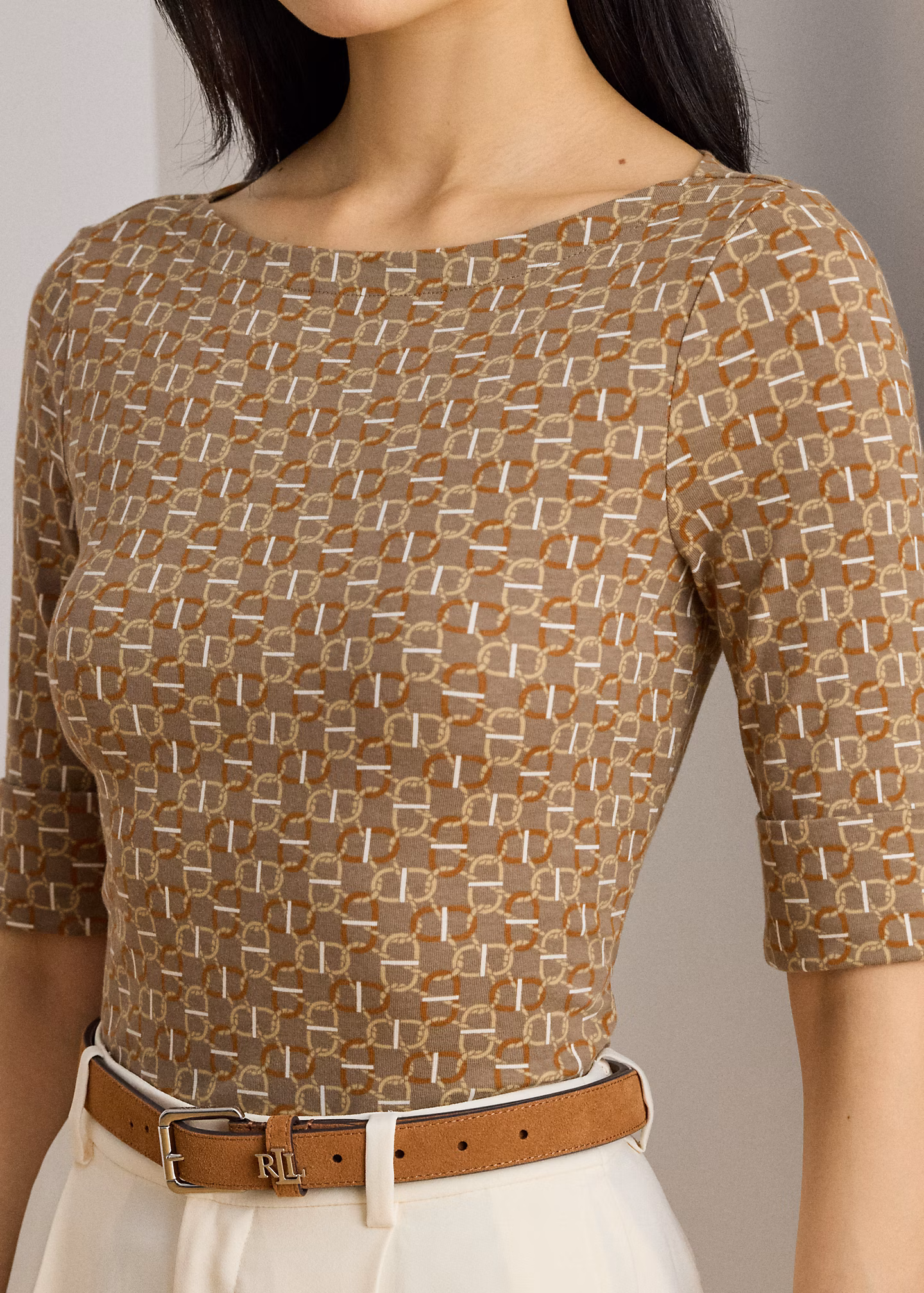 Baumwoll-T-Shirt mit U-Boot-Ausschnitt - RALPH LAUREN OUTLET