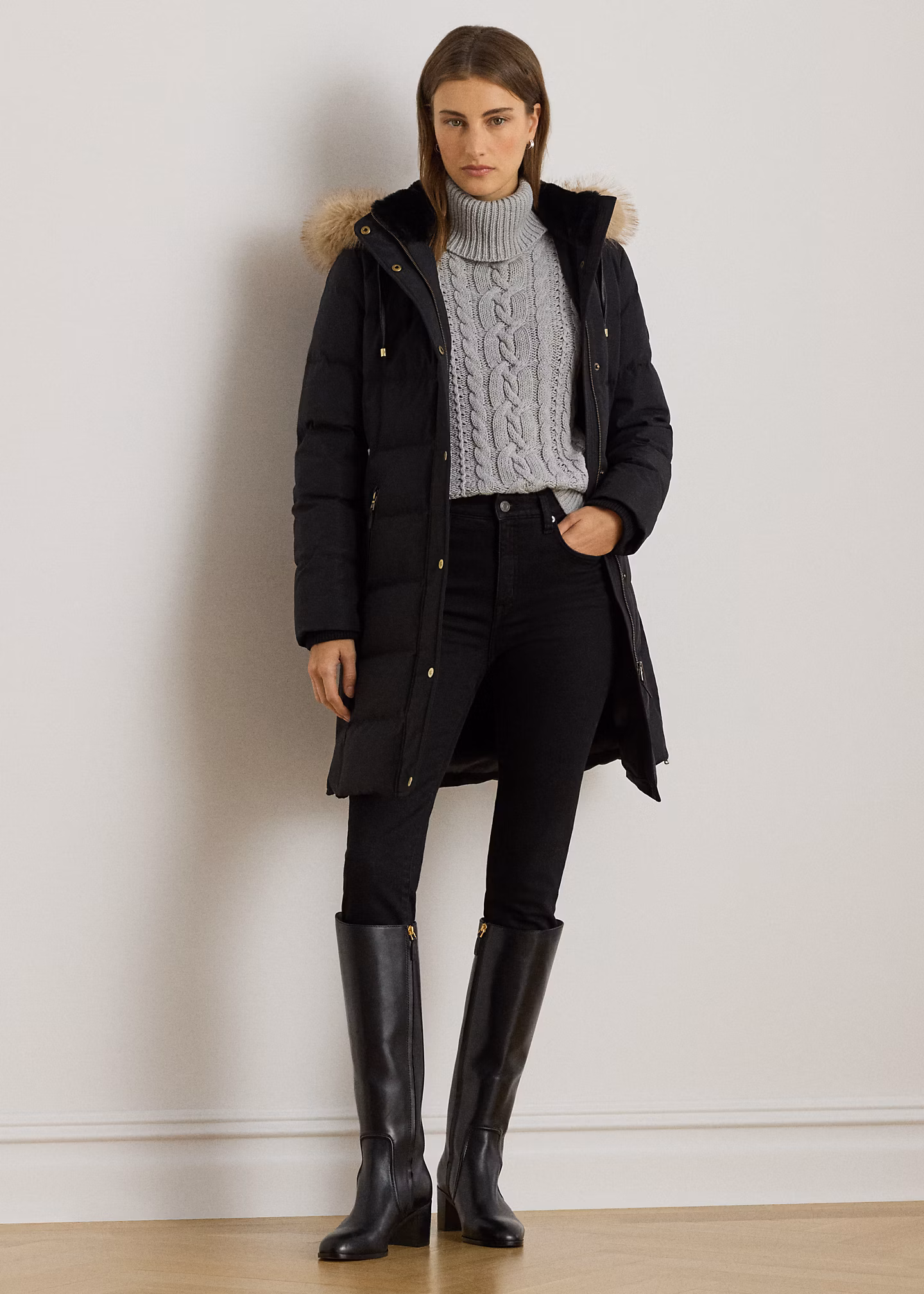 Daunenmantel mit Kapuze und Kunstpelz - RALPH LAUREN OUTLET